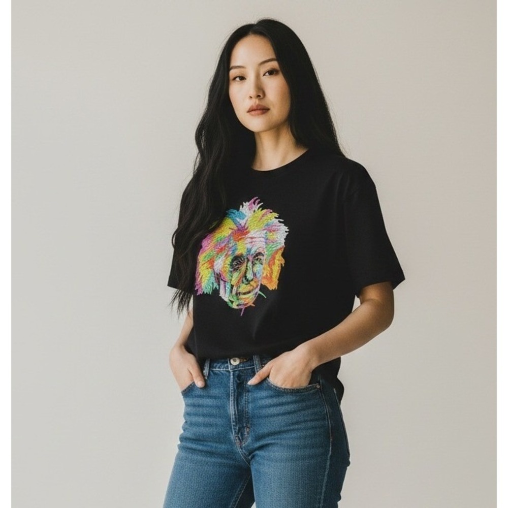 Bioworld Albert Einstein T-Shirt Small Black Multi-Color Embroidery